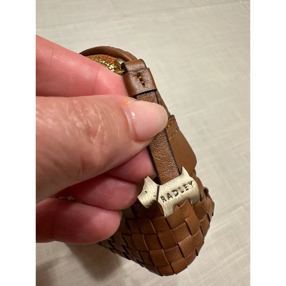Radley London Brown Woven Leather Belt Pouch Cosmetic Bag Scottie Dog